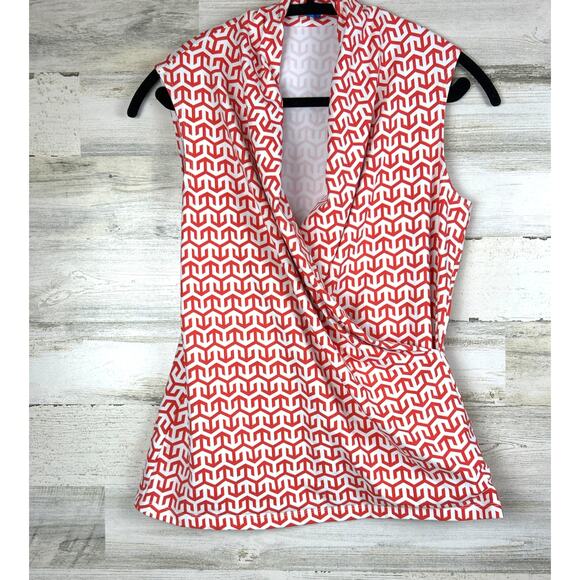 J. McLaughlin Womens Large White Coral Geo Print Catalina Wrap Tank Top - Picture 1 of 5